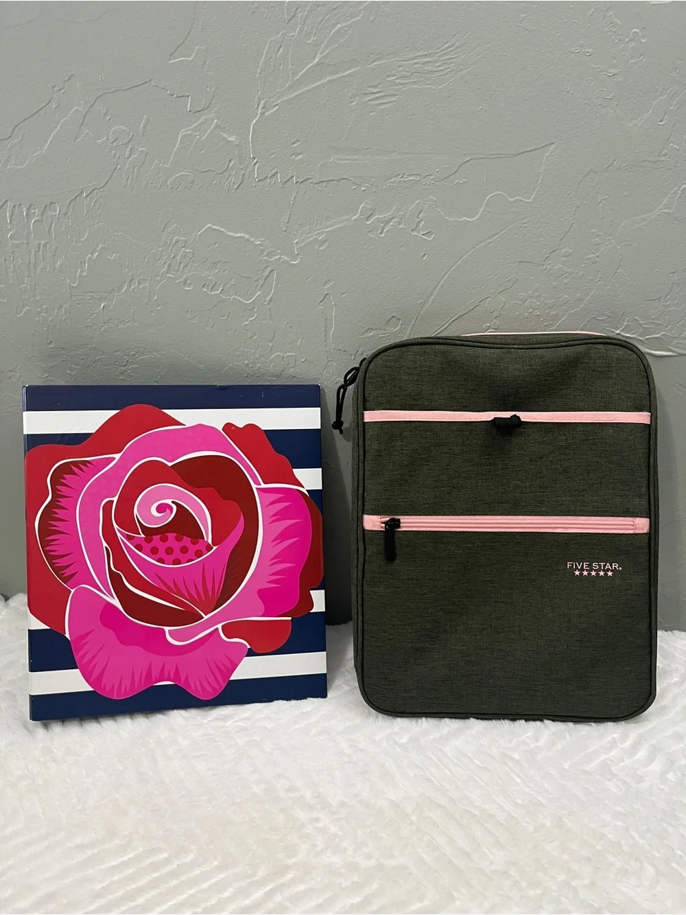 Five Star Olive Green Zipper‎ 3 Ring Binder Floral Binder